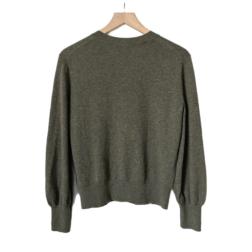 Everlane Cashmere Lantern Sleeve Sweater Olive Green Heather Crew Neck Medium - Picture 3 of 5